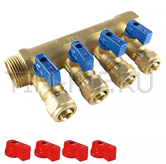 Коллектор с шаровыми кранами 1"х20 ц.-4 выхода TIM 200-1(4)-20