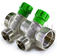 Коллектор 45° с кран-буксами 1"х3/4ш-2 выхода под евроконус TIM MR135NE-1-2