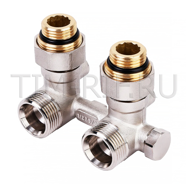 Узел угловой НВ 1/2*3/4Е радиаторный со встроенными кранами и байпасом RB603.03